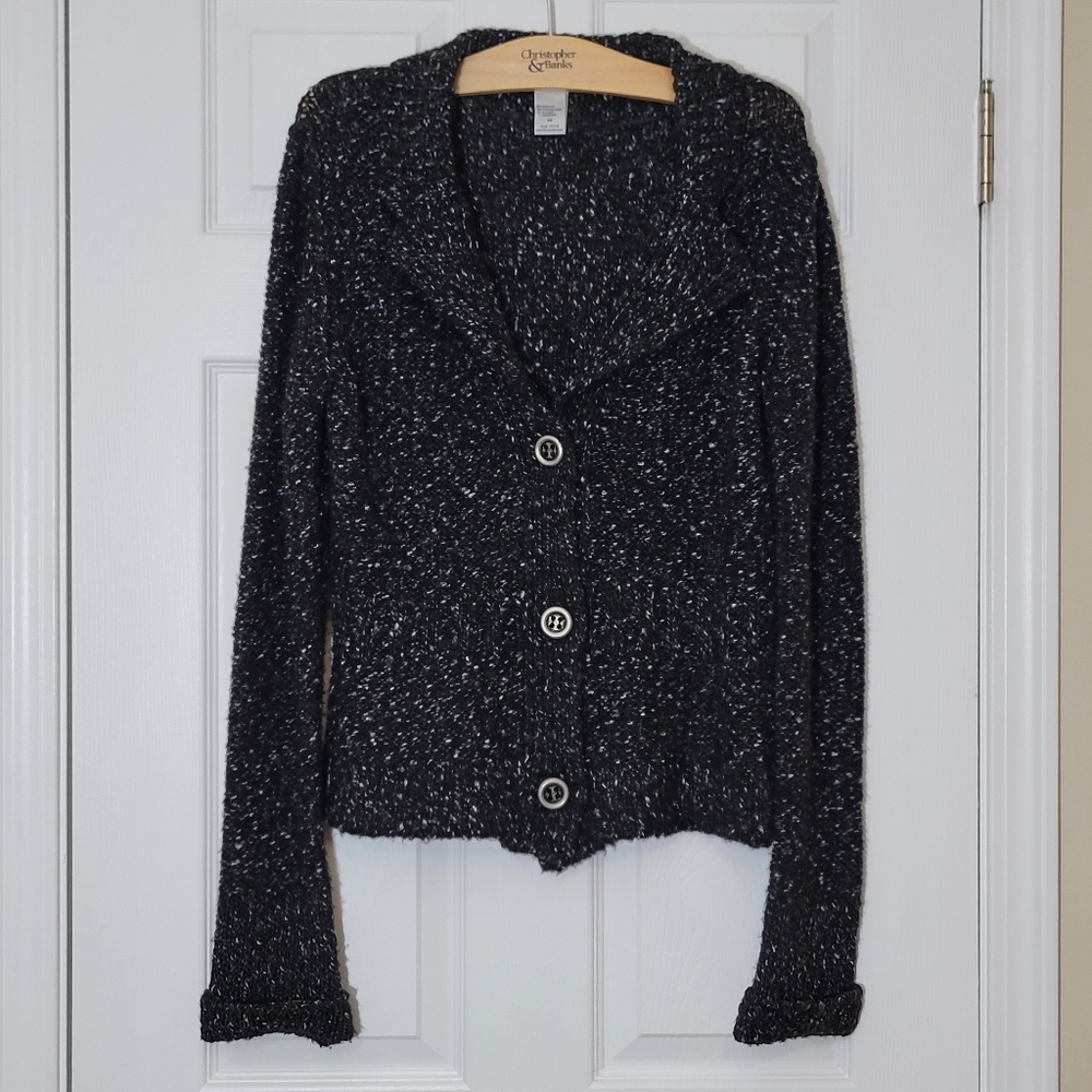 *Made In Italy* Fioreblu Merino Wool Blend Heathered Chunky Gray Cardigan Medium